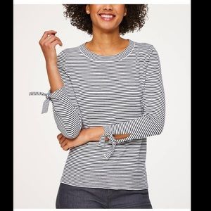 Loft tie sleeve striped sweater NWT
